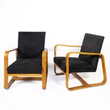 Giuseppe Pagano, Italian production, 1942, Pair of armchairs in wood and padded fabric