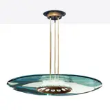 Prod. Fontana Arte by Max Ingrand, 1508 mod.suspension lamp in brass and colored glass, offered Dec 2025