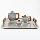 Christian Fjerdingstad, Prod. Christofle, 1930, Tea service in silver plated and wood