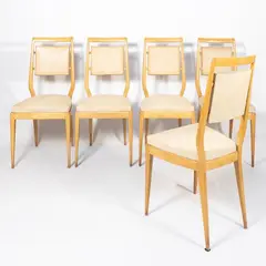Vittorio Dassi, Italian production, eight chairs in wood and padded faux leather
