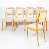 Vittorio Dassi, Italian production, eight chairs in wood and padded faux leather
