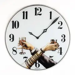 Barnaba Fornasetti, Prod. Fornasetti, Brindisi mod. wall clock in silk-screened glass