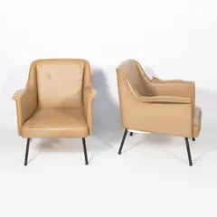 Prod. Arflex by Carlo Pagani, 1952, Pair of armchairs in padded leather and painted metal, offered Dec 2025