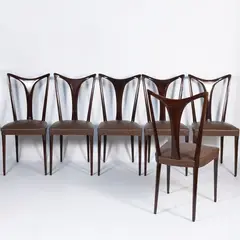 Guglielmo Ulrich, Italian production, six chairs in wood and padded leather