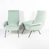 Giuseppe Rossi di Albizzate, Italian production, 1950, Pair of armchairs in painted metal and padded fabric