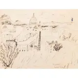 Antonietta Raphaël, 'Roman landscape - San Pietro Dal Gianicolo', 1928, Indian ink on paper