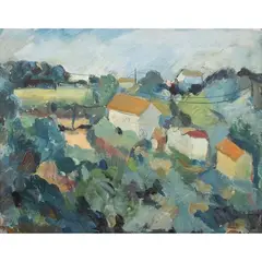 Sante Monachesi, "Landscape with houses", 1951, oil on canvas
