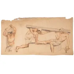 'Lavoro nel porto - Genova. Bozzetto per gli affreschi del Ministero della Marina' by Giuseppe Rivaroli, 1927, charcoal and sanguigne on paper, offered Nov 2025