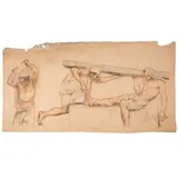 Giuseppe Rivaroli, 'Lavoro nel porto - Genova. Bozzetto per gli affreschi del Ministero della Marina', 1927, charcoal and sanguigne on paper