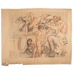 'Le arti - Venezia. Bozzetto per gli affreschi del Ministero della Marina' by Giuseppe Rivaroli, 1927, charcoal and sanguine on paper, offered Nov 2025