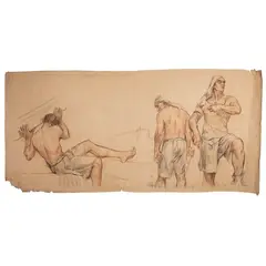 "Il lavoro - Genova. Bozzetto per gli affreschi del Ministero della Marina" by Giuseppe Rivaroli, 1927, charcoal and sanguigne on paper, offered Nov 2025