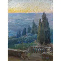 Gino Piccioni, "Villa d'Este - ultime luci", pastels on canvas paper