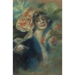 Camillo Innocenti, "Portrait of a woman with flowers", pastels on paper