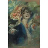 Camillo Innocenti, "Portrait of a woman with flowers", pastels on paper