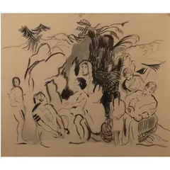 Armando Spadini, "Mosè salvato dalle acque", watercolor on paper