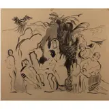 Armando Spadini, "Mosè salvato dalle acque", watercolor on paper