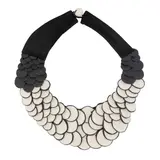 Rita Miranda, 'Plume series necklace', in black and white porcelain modeled by hand with enamel and leather
