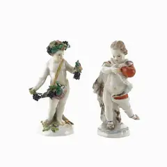 Giuseppe Succi, Meissen, two polychrome porcelain figures, depicting Allegory of Winter and Allegory of Autumn
