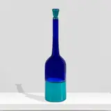 Arturo Cavalli, Venini, 1982, Incalmi series blue blown glass bottle with green opal glass bottom and stopper