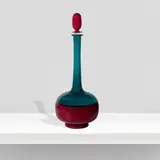 Arturo Cavalli, Venini, 1981, Incalmi series bottle in green blown glass with red opal glass bottom and cap