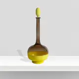 Arturo Cavalli, Venini, 1981, Incalmi series bottle in blown glass with yellow opal glass bottom and cap