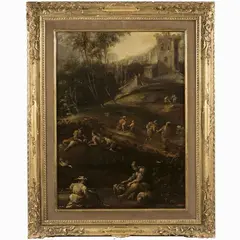 Giuseppe Succi, Alessandro Magnasco, attributed, 1667, "Landscape with characters and architectures"