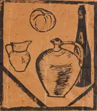 Ardengo Soffici, Natura morta trofeino, woodcut on paper da spolvero