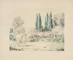 Giorgio de Chirico, Cavallo a Villa Falconieri, 1954, lithograph a tre colori