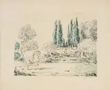 Giorgio de Chirico, Cavallo a Villa Falconieri, 1954, lithograph a tre colori