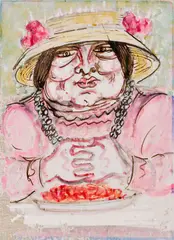 Giuseppe Migneco, Figura con cappello, mixed media on paper applicata on canvas