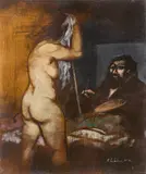 Fausto Maria Liberatore, Pittore e modella, oil on canvas