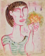Giuseppe Migneco, Figura, mixed media on paper applicata on canvas