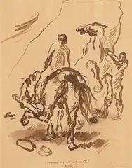 Felice Carena, Uomini e cavalli, 1956, ink on paper