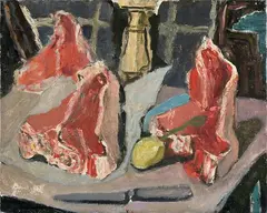 Gianni Vagnetti, Natura morta con bistecche, oil on canvas