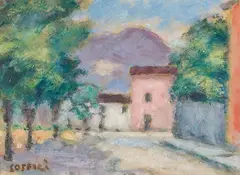 Piazza Marconi (Forte dei Marmi) by Ardengo Soffici, 1958, oil and tempera on paper, offered May 2026