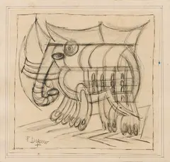 Fortunato Depero, Elefante, 1948, pencil