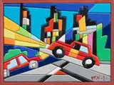 Ugo Nespolo, La città, acrylic on legno