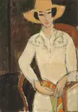 Aldo Salvadori, Ritratto di donna con cappello, oil and mixed media on canvas