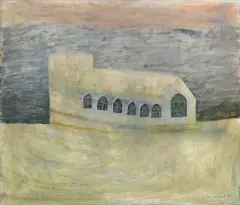 Mary Newcomb, Church on the Edge of the Valley, 1969, oil on faesite