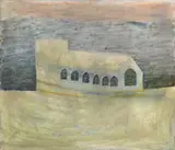 Mary Newcomb, Church on the Edge of the Valley, 1969, oil on faesite