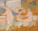 Pio Semeghini, Bagnanti, oil on compensato