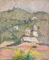Paesaggio (Montagne nel bergamasco) by Arturo Tosi, oil on compensato, offered May 2026