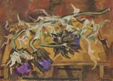 Renzo Grazzini, Natura morta con cardi, oil on compensato