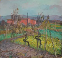 Paesaggio a Seano by Quinto Martini, oil on cardboard, offered Apr 2026
