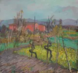Quinto Martini, Paesaggio a Seano, oil on cardboard
