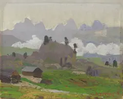 Oreste Albertini, Il Gruppo delle Odle, oil on cardboard