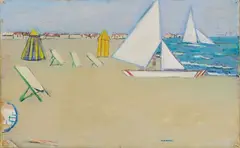 Moses Levy, Spiaggia, 1958, oil on canvas applicata on panel