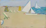 Moses Levy, Spiaggia, 1958, oil on canvas applicata on panel