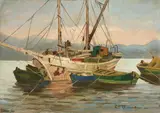 Carlo Domenici, Barche, oil on faesite