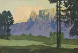 Max Sparer, Schlern, 1940, woodcut a colori on paper cotone